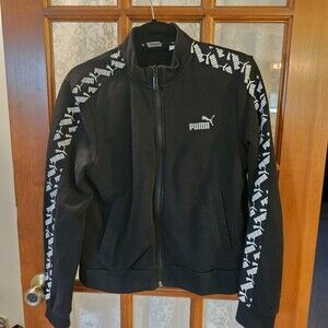 Puma Amplified Women's Black Track Suit, Full Zip Jacket Large Pants XL